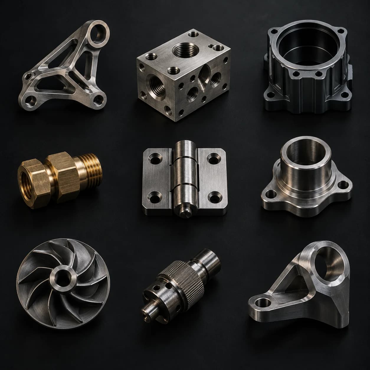 A family of precision metal components laid out for delivery